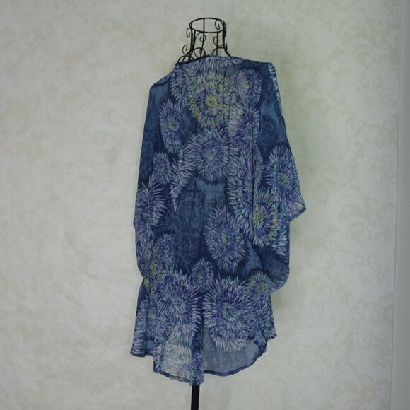 A.N.A Blue MultiColor Flower SunBurst Print Sheer PXL - Picture 7 of 15